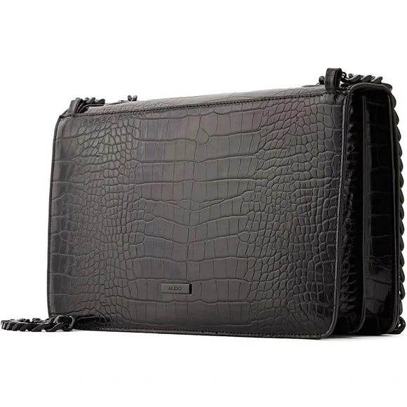 Aldo Black Crocodile Embossed Black Metal Chain Crossbody Bag and Handbag NWOT - Picture 2 of 11